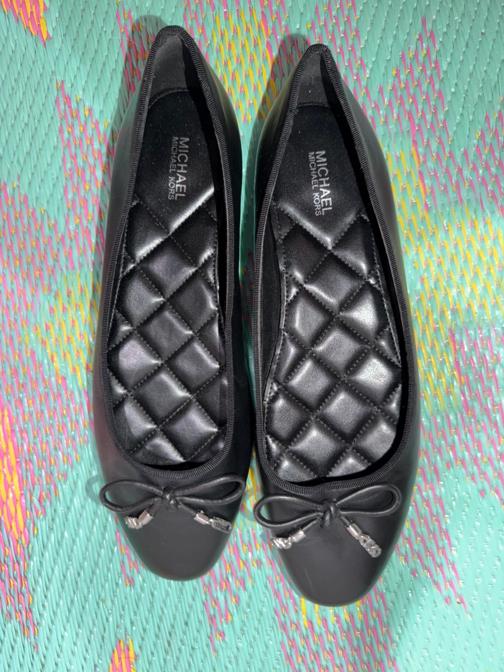 Michael Kors Black Quilted Ballet Flats with Bow Accent